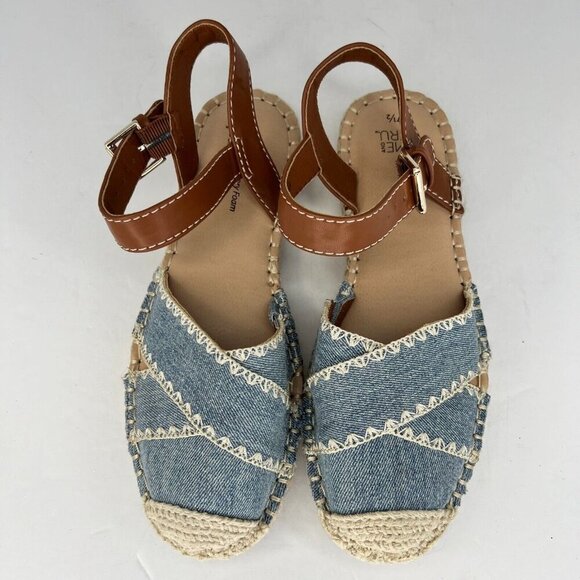 Time and Tru Womens Blue Ankle Strap Buckle Denim Size 7.5 Espadrille Flats - Picture 4 of 9